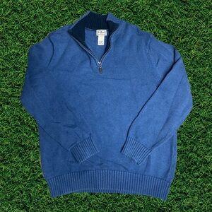 LL Bean Pullover Mens Size M Cashmere Cotton Blue 1/4 Zip Sweater Long Sleeve